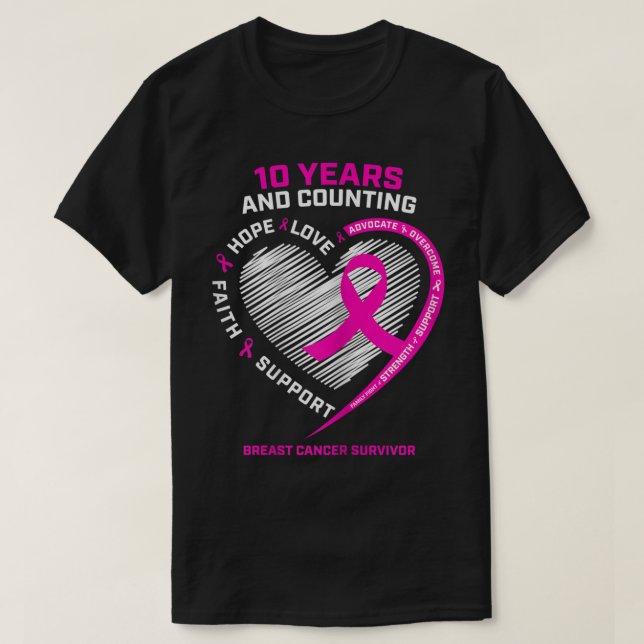 T-shirt Femmes 10 ans Cancer Survivant Dons Pink Breast (Design devant)
