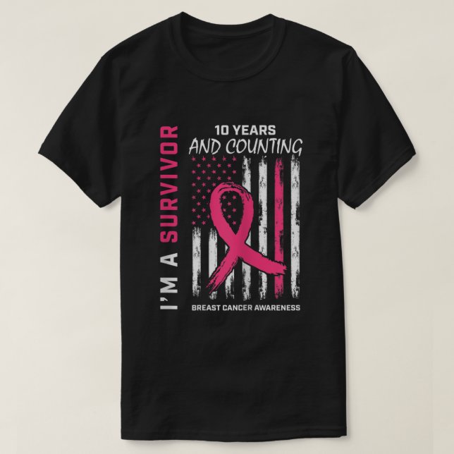 T-shirt FEMMES 10 ans Survivant Cadeaux Pink Breast Cancer (Design devant)