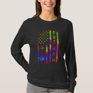 T-shirt FEMMES Américaines Drapeau Chien Maman Cravate de 