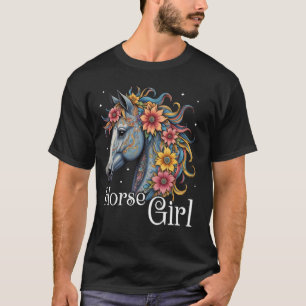 T-shirt Femmes Amoureuses de Chevaux Fille Enfants Floral