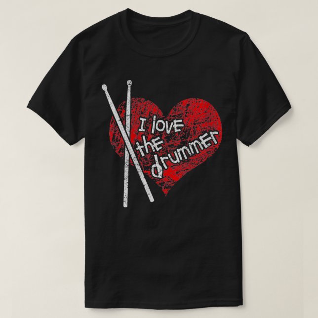T-shirt Femmes Amoureux du batteur, coeur rouge et dru (Design devant)