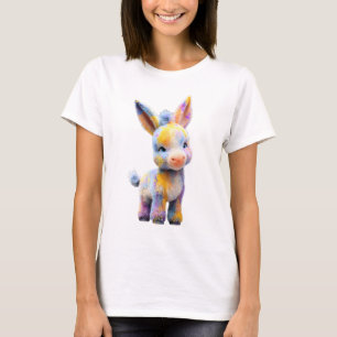 T-shirt Femmes Âne Bébé Aquarelle Arc-en-Ciel Pastel