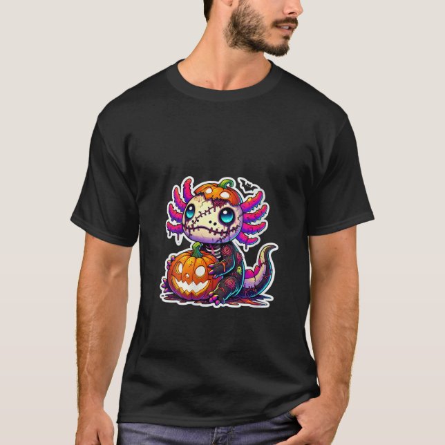 T-shirt Femmes Axolotl Zombie Cute Kawaii Citrouilles Garç (Devant)