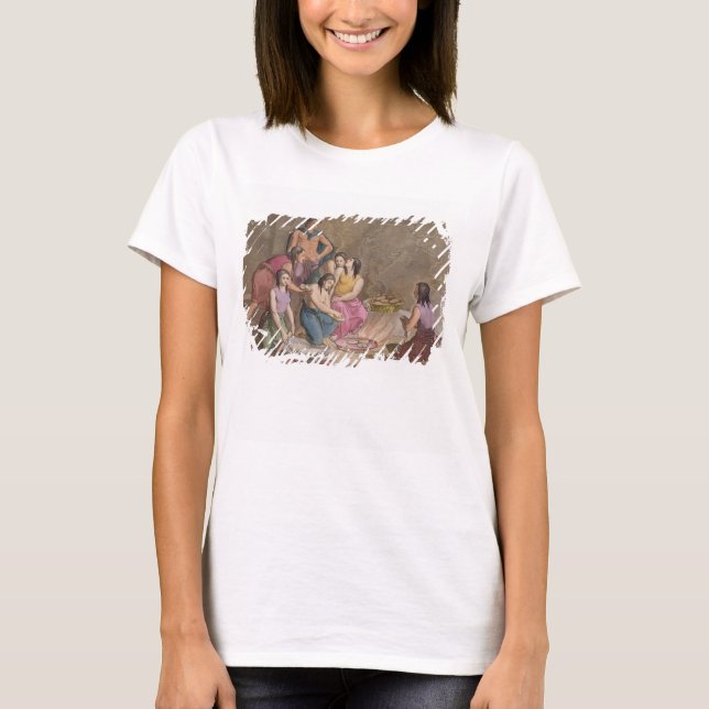 T-shirt Femmes aztèques fabriquant du pain de maïs, Mexiqu (Devant)