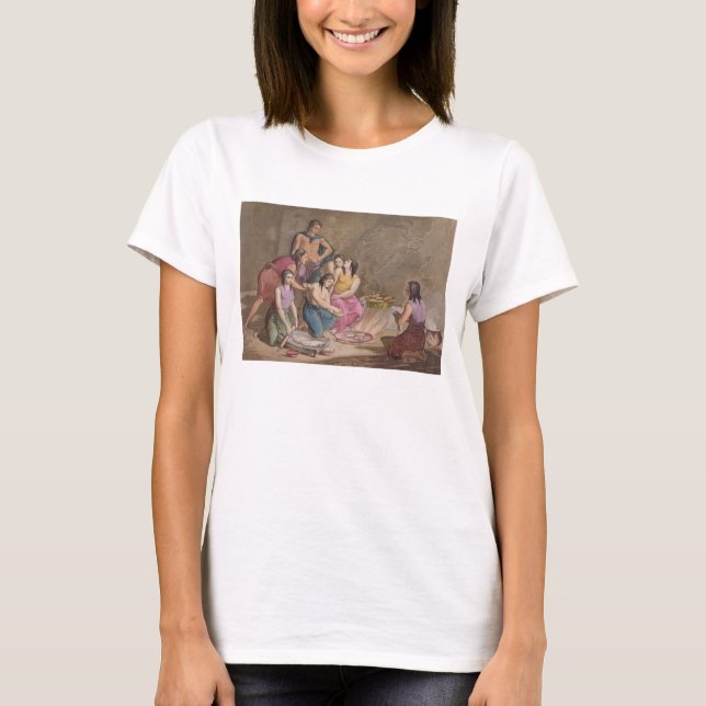 T-shirt Femmes aztèques faisant le pain de maïs, Mexique, (Devant)