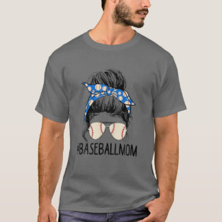 T-shirt Femmes Baseball Maman Messy Bun Softball Maman Mèr