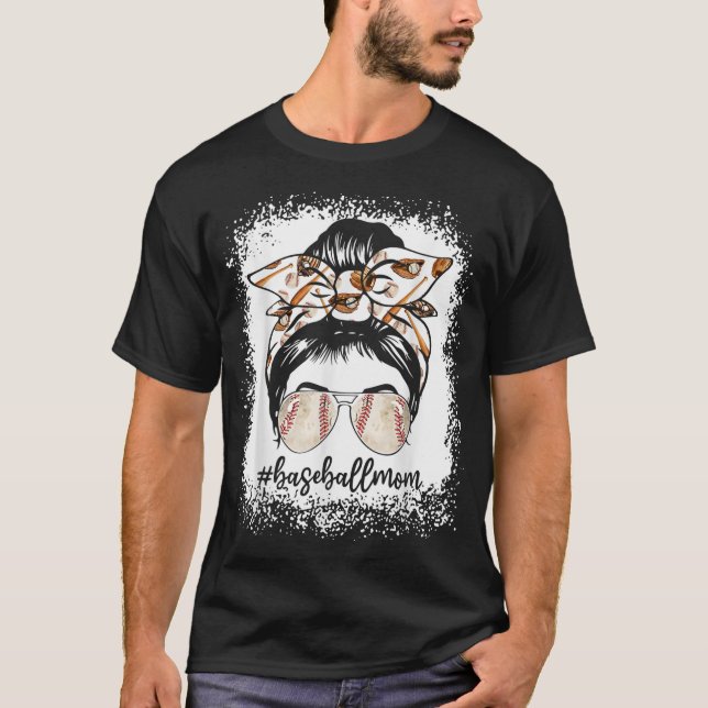 T-shirt Femmes Bleached Baseball Maman Messy Bun Baseball  (Devant)