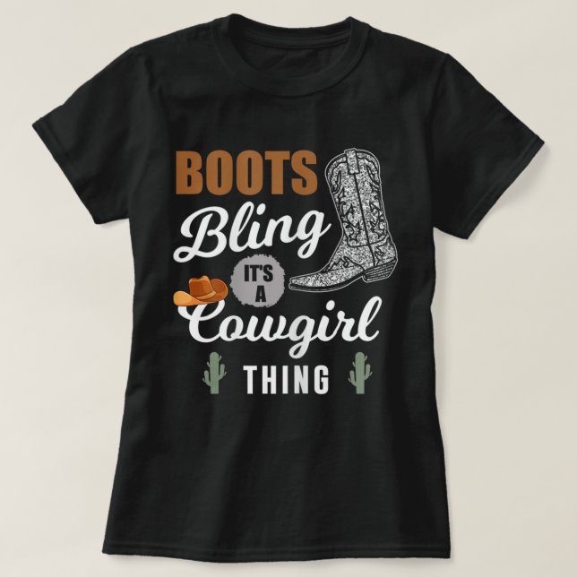 T-shirt Femmes Boots Bling C'est une petite fille quelque  (Design devant)