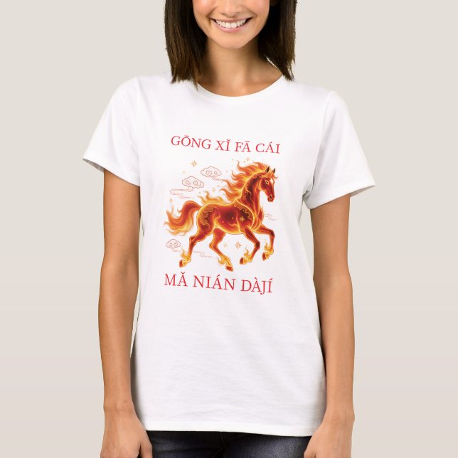 T-shirt Femmes Cheval de Feu CNY Blanc (Devant)