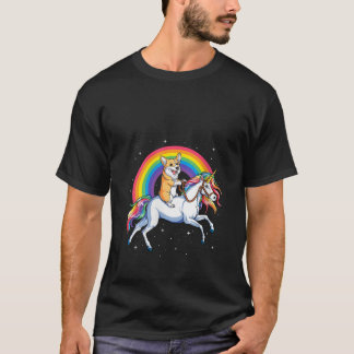 T-shirt Femmes Corgi Chevauchant Licorne Filles Enfants Ar