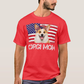 T-shirt Femmes Corgi Maman Us Drapeau 4 juillet Patriotiqu