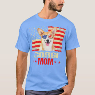 T-shirt Femmes Corgi Maman Usa Drapeau Amoureux des chiens