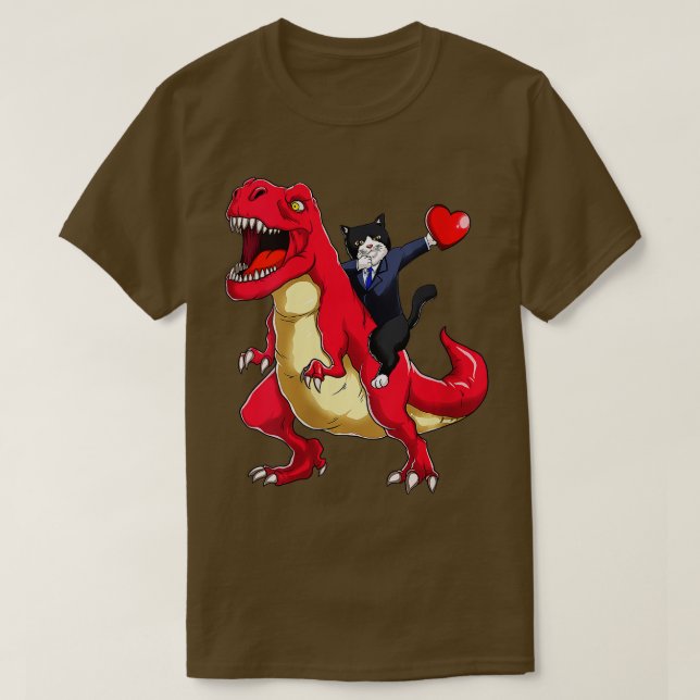 T-shirt Femmes Dabbing Tuxedo Chat Riding Dinosaur Valenti (Design devant)