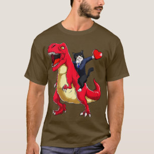 T-shirt Femmes Dabbing Tuxedo Chat Riding Dinosaur Valenti