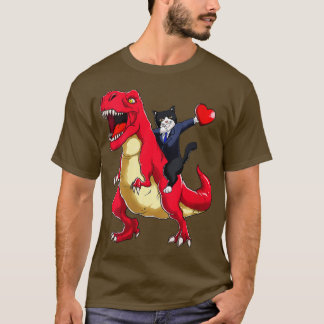 T-shirt Femmes Dabbing Tuxedo Chat Riding Dinosaur Valenti