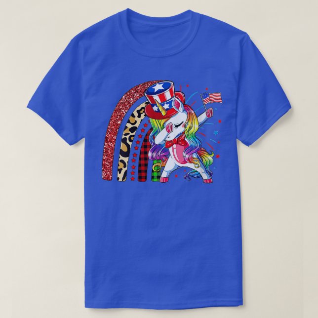 T-shirt Femmes Dabbing Unicorne Arc-en-ciel 4 juillet Patr (Design devant)