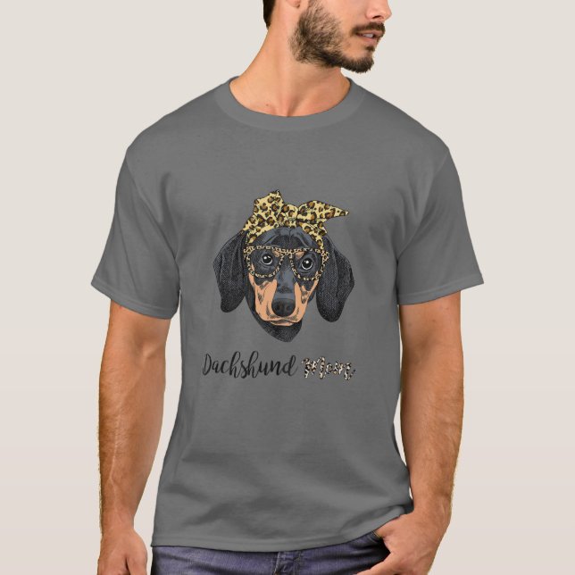 T-shirt Femmes Dachshund Maman Empreinte de léopard lunett (Devant)