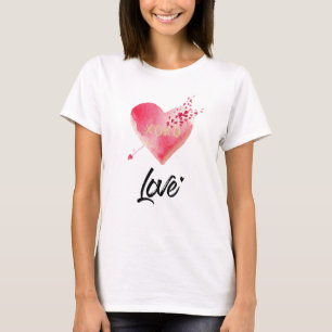 T-shirt Femmes de coeur et de flèche de rose d'aquarelle