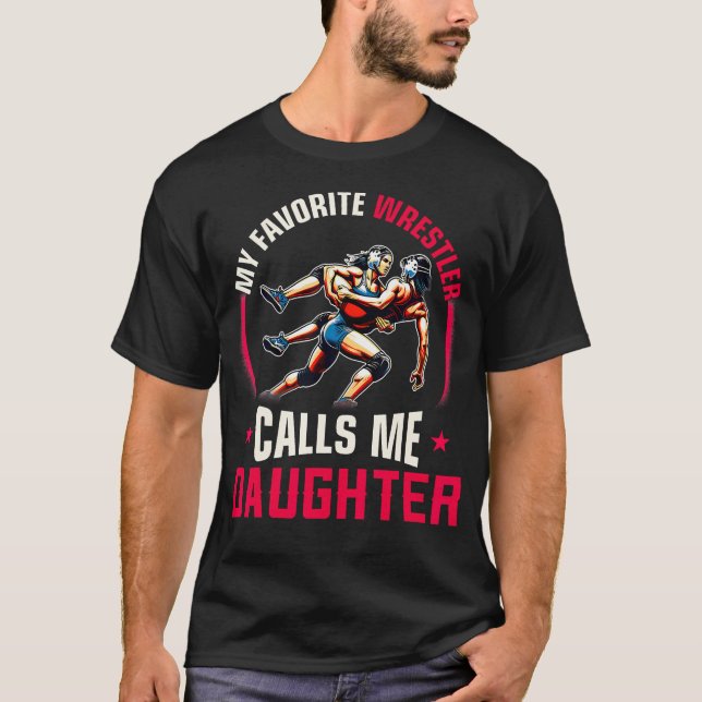 T-shirt Femmes de lutte drôle Mon lutteur préféré appelle (Devant)
