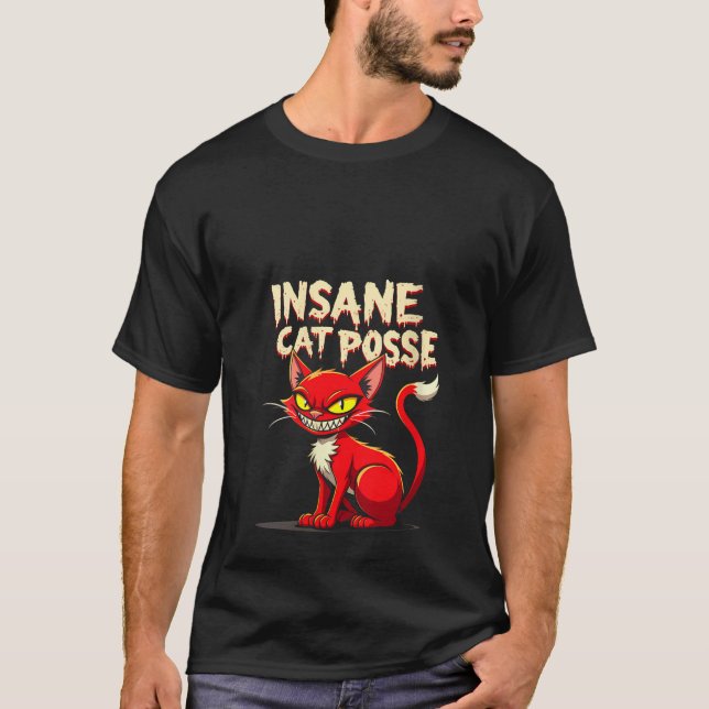 T-shirt FEMMES Drôle Conception Chat Dingue Chats Posse Sc (Devant)