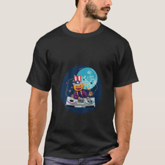 T-shirt FEMMES Drôle Halloween DJ Citrouille Tourne-disque