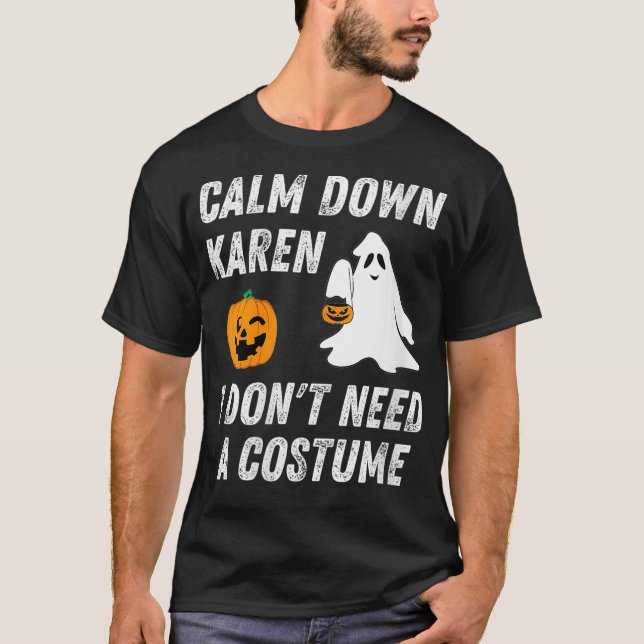 T-shirt Femmes Drôle Halloween Ghost Calm Down Karen Hallo (Devant)