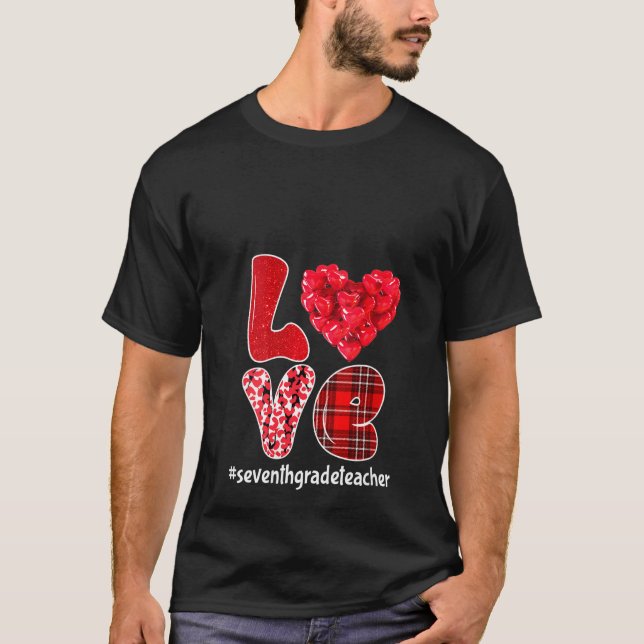 T-shirt Femmes Drôles Coeurs Amour Professeur de 7e année  (Devant)