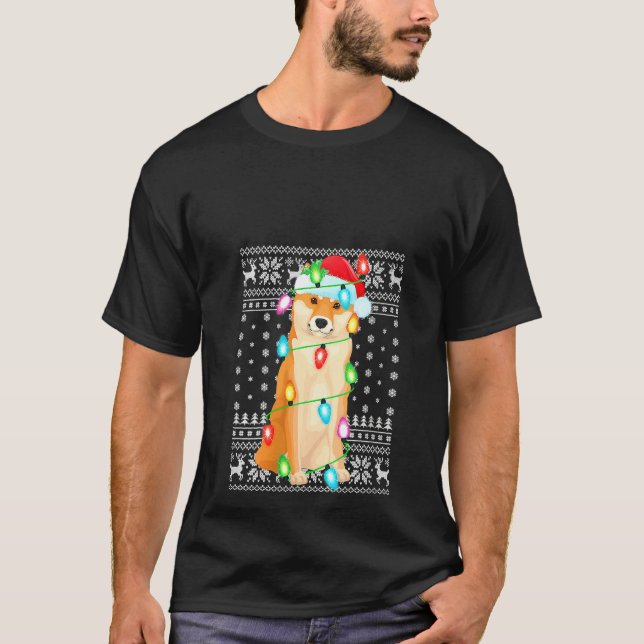 T-shirt FEMMES Éclairage Noël Chapeau Vilain Shiba Inu Chr (Devant)