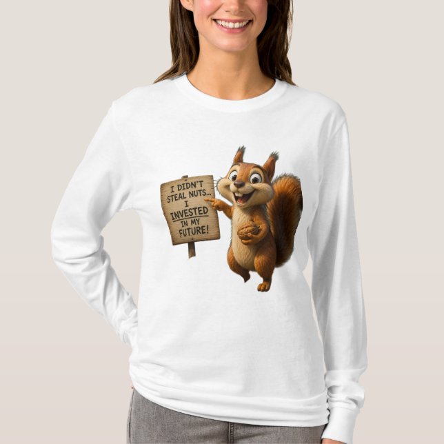 T-shirt Femmes Écureuil Écervelé Drôle Manche Longue Graph (Devant)
