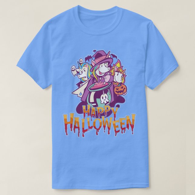T-shirt FEMMES Effrayant Halloween licornes design broom T (Design devant)