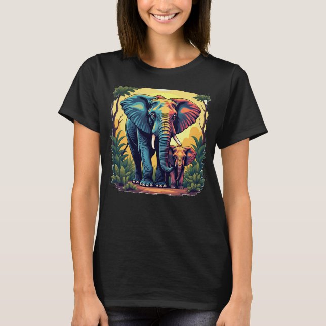 T-shirt femmes Eléphants de la jungle colorée (Devant)