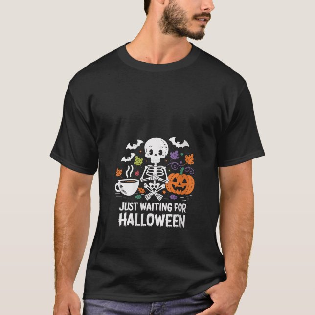 T-shirt Femmes en attente d'Halloween Skeleton Coffee V Ne (Devant)