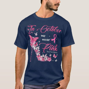 T-shirt Femmes En Octobre Nous Portons Des Papillons Rose
