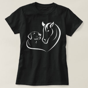 T-shirt Femmes et Hommes Motif Cheval et Chien Amoureux de