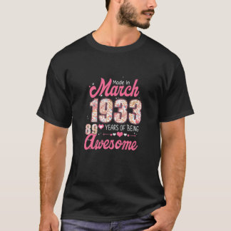 T-shirt Femmes Fabriquées En Mars 1933 Floral 89 Ans 89E