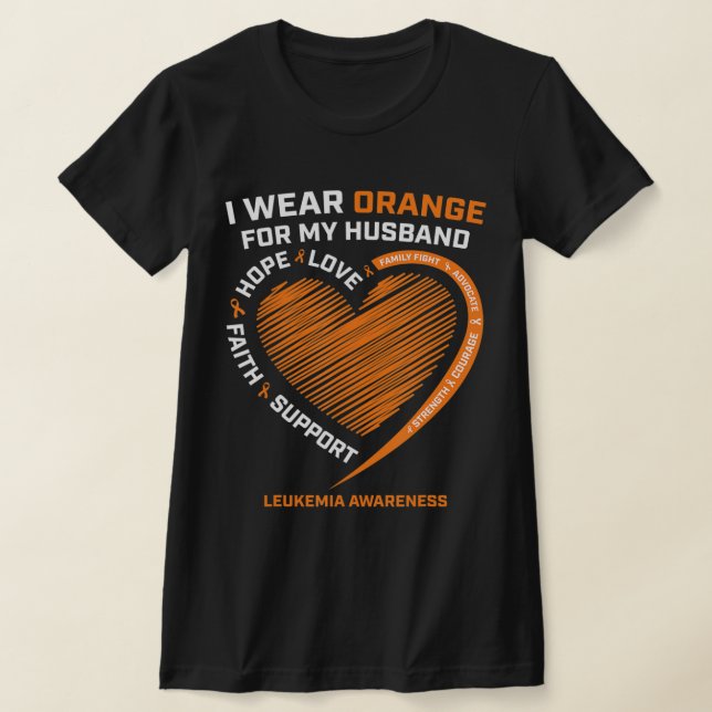 T-shirt Femmes Femme Je Porte Orange Pour Mon Mari Leucémi (Poser)
