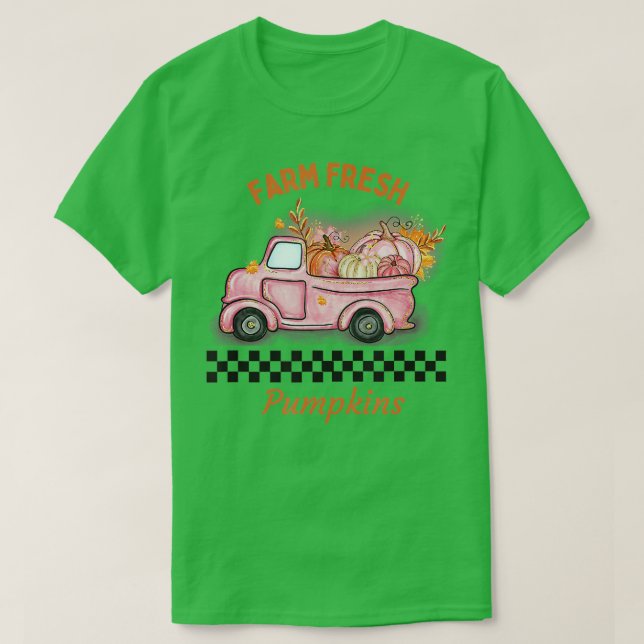 T-SHIRT FEMMES FERME CITROUILLES FRAIS AUTOMNE PINK TRUCK  (Design devant)