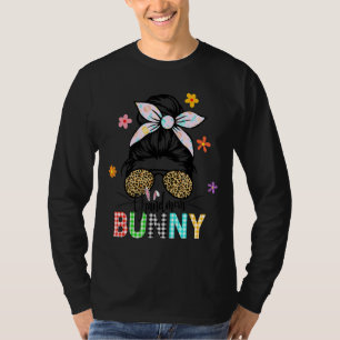 T-shirt Femmes Filles Leopard Messy Bun Grand-Mère Bunny E