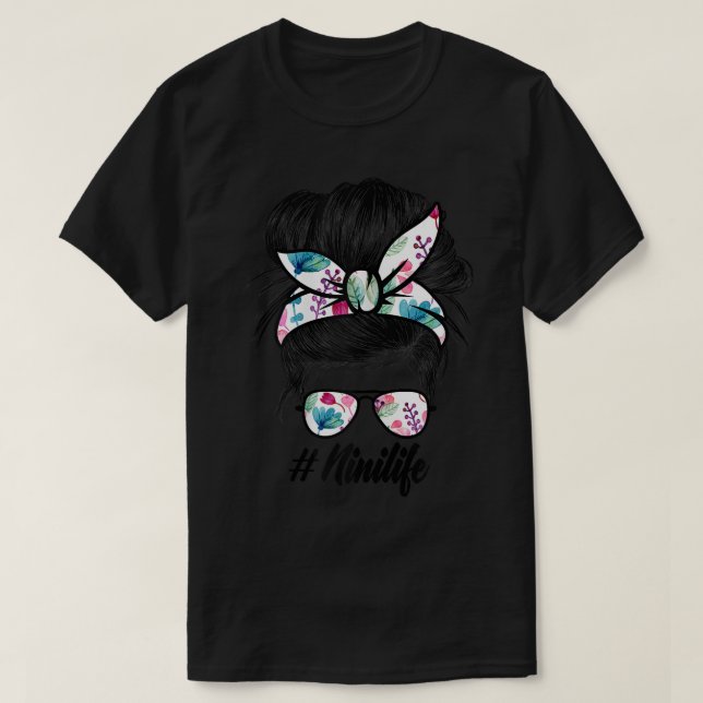T-shirt Femmes Filles Ph Cute Floral Messy Bun Nini Life M (Design devant)