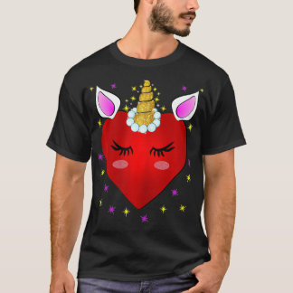 T-shirt Femmes Filles Saint Valentin Cadeaux Unicorn Visag