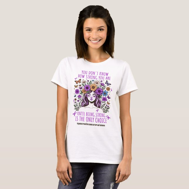T-shirt Femmes florales Fort soutien pancréatique au cance (Devant entier)