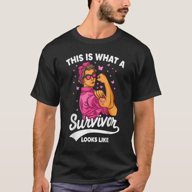 T-shirt Femmes Fortes Ruban Rose C'Est Ce Qu'Un Survivant  (Devant)