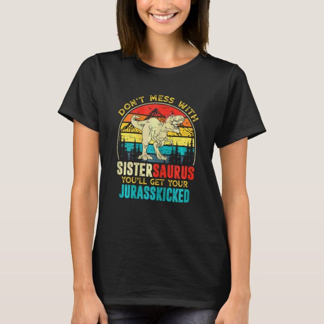 T-shirt Femmes Fun Femmes Rétro Sistersaurus Dinosaur Rex  (Devant)