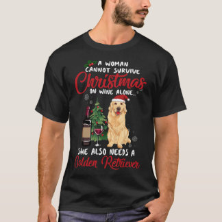 T-shirt Femmes Golden Retriever Et Vin Noël Équipé