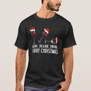 T-shirt Femmes Hommes Noël Vin P Y Boire Boire Boire Drunk
