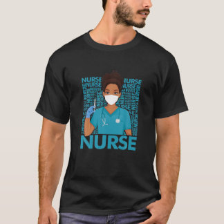 T-shirt Femmes Infirmière Noire Avec Masque Visage Quarant