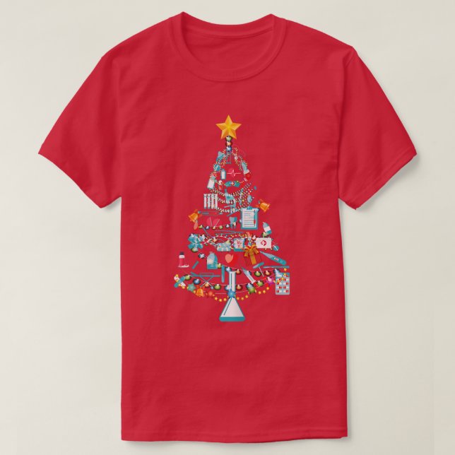 T-shirt Femmes Infirmière sapin de Noël Matériel de soins  (Design devant)