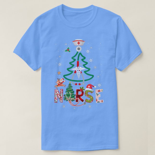 T-shirt Femmes Infirmière sapin de Noël Stethoscope RN LPN (Design devant)
