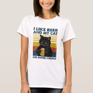 T-shirt Femmes J'aime la bière mon chat et peut-être 3 per