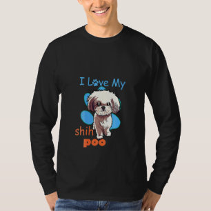 T-shirt Femmes J'Aime Mon Chih Poo Meilleur Chien Empreint
